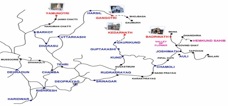 Chardham yatra route-map with safarsaathitravels